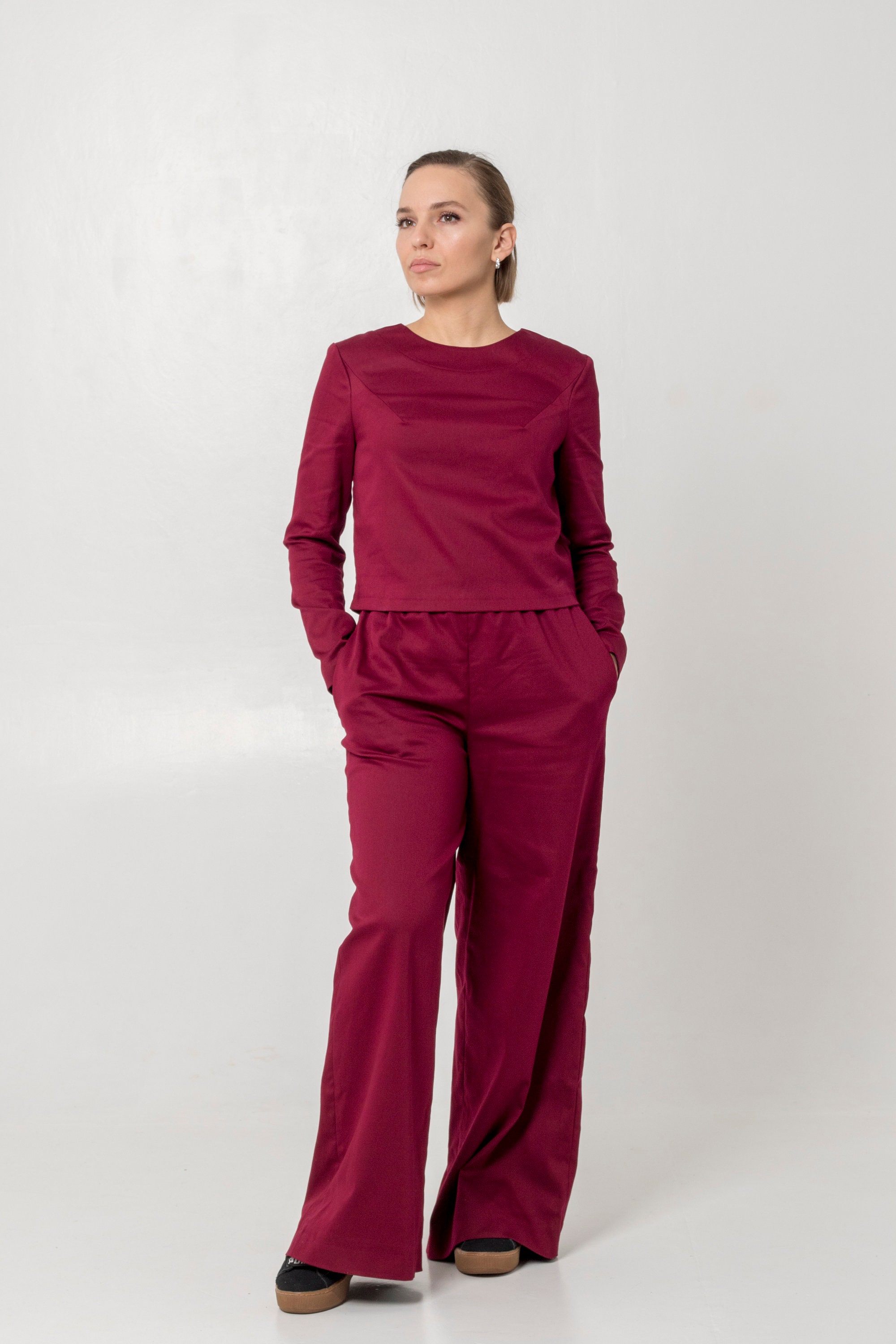 2pcset Loungewear Red Long Sleeve Casual Wear Top Bottom Etsy UK