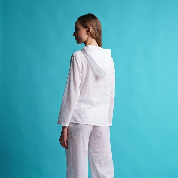 White Cotton Beach Pant Suit Women 