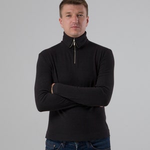 Mens zip up turtleneck, Quarter zip pullover men, Black Half Zip Sweater men, Knitwear Mock Neck Sweater, Zip Sweatshirt, Gift for him