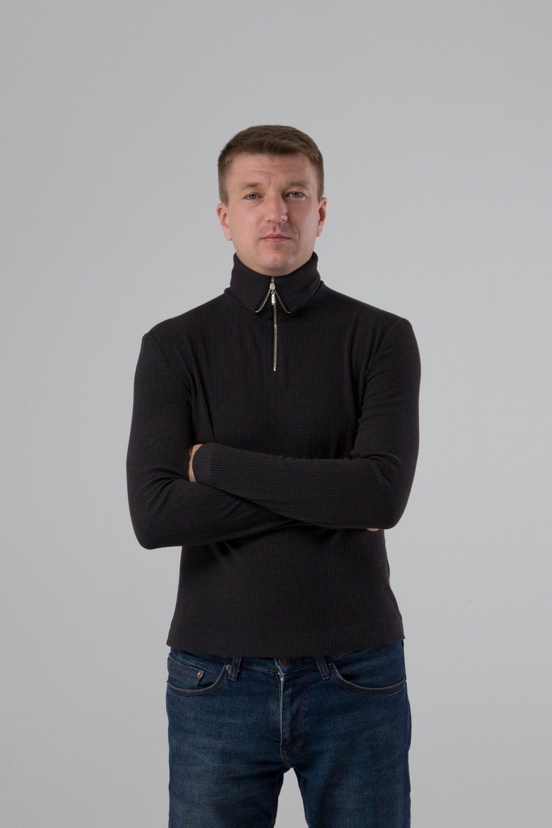 Mens zip up turtleneck, Quarter zip pullover men, Black Half Zip Sweater men, Knitwear Mock Neck Sweater, Zip Sweatshirt, Gift for him