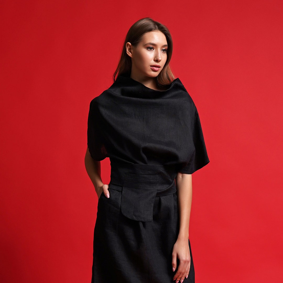 “Elegant Black Linen Power Dress main image 0
