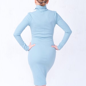 Turtleneck Zip Dress, Front zipper dress women, Fitted long sleeve dress, Jersey stretchy High neck dress, Bodycon dresses for women