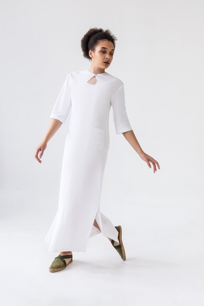 long linen shift dress