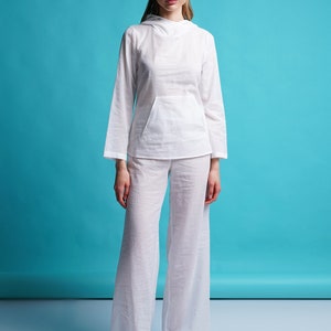 Flowy white beach pants women, Cotton wide leg summer pants, High waist palazzo pants, Elastic waist Relaxed fit pants, Sheer pants