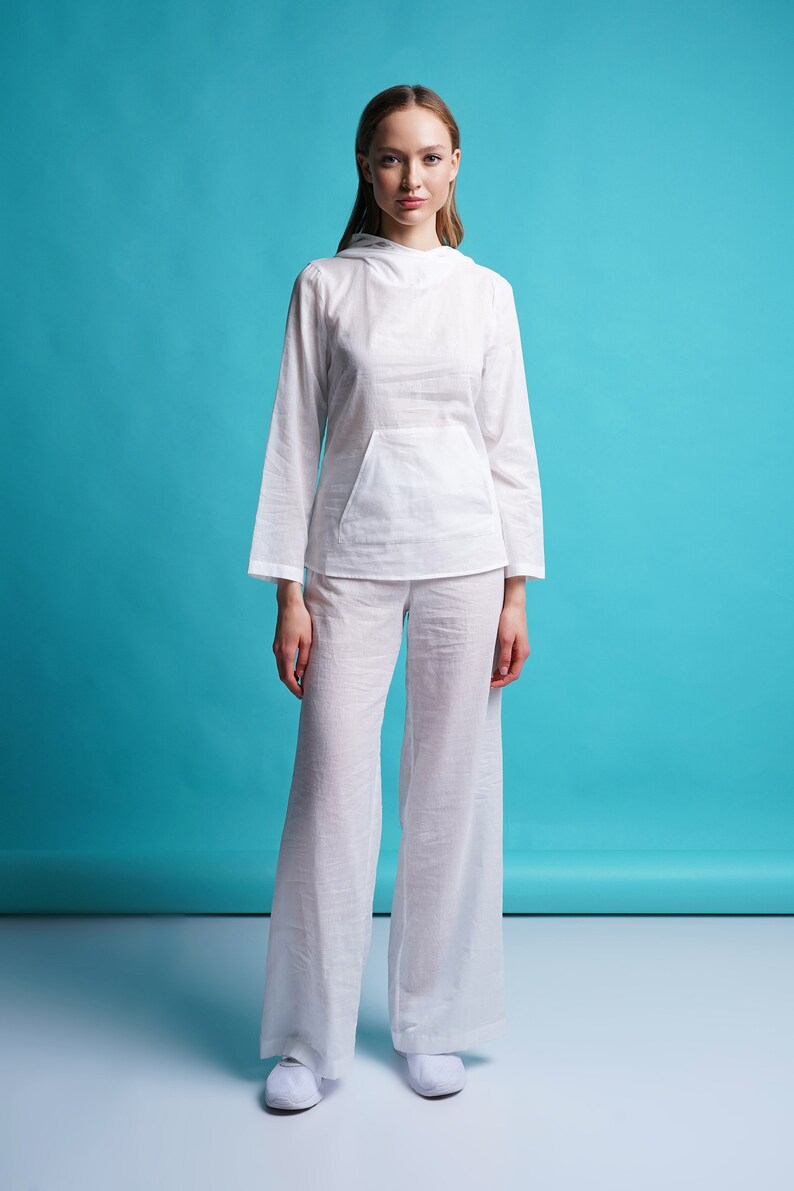 Flowy white beach pants women, Cotton wide leg summer pants, High waist palazzo pants, Elastic waist Relaxed fit pants, Sheer pants