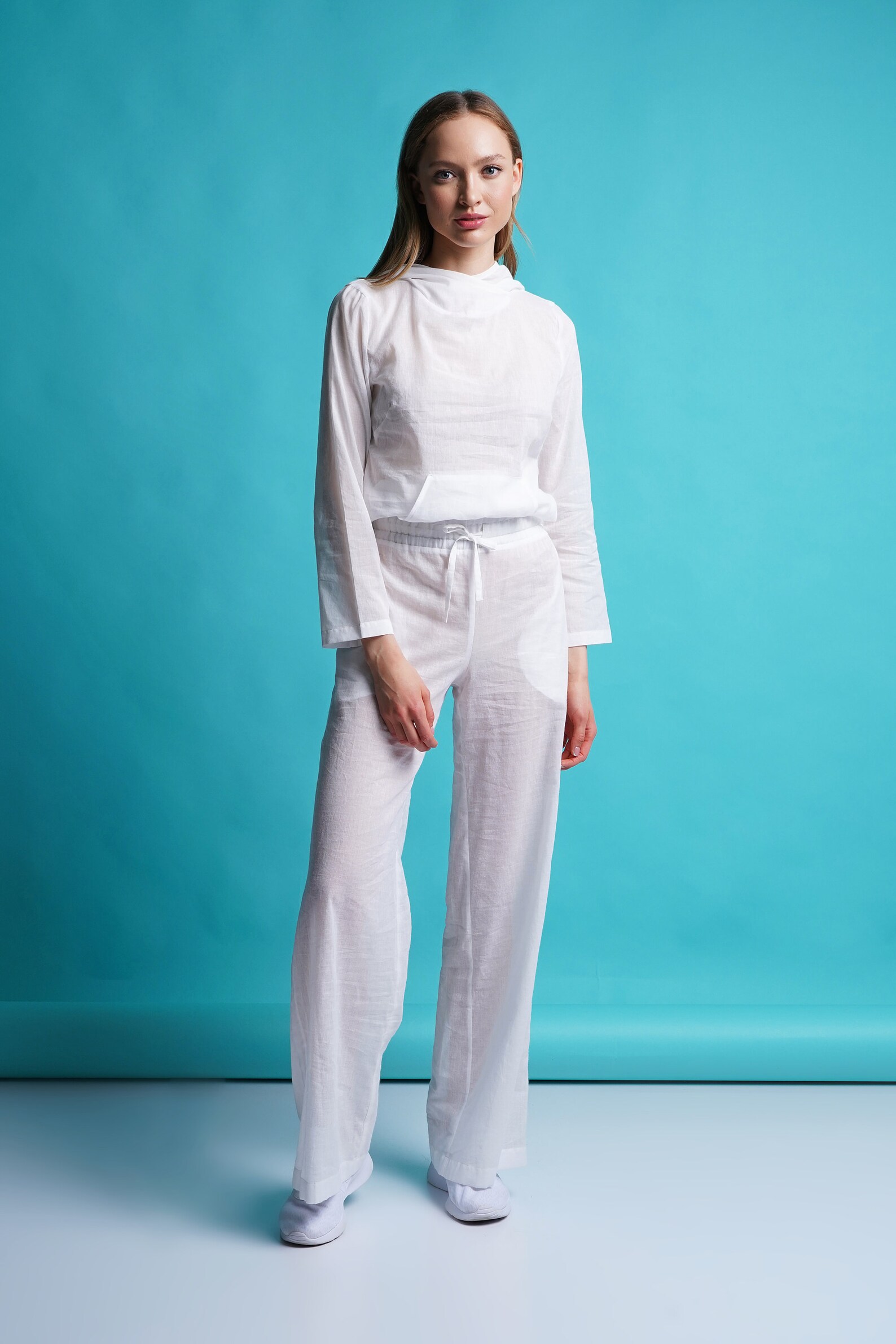 White Cotton Beach Pant Suit Women Lightweight Summer Etsy UK