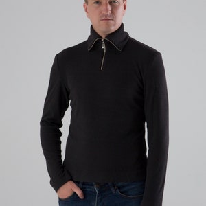 Mens zip up turtleneck, Quarter zip pullover men, Black Half Zip Sweater men, Knitwear Mock Neck Sweater, Zip Sweatshirt, Gift for him