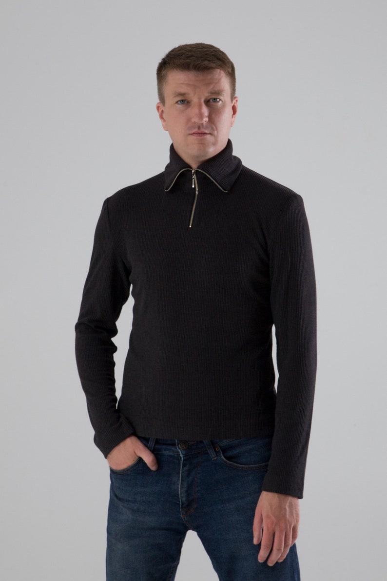 Mens zip up turtleneck, Quarter zip pullover men, Black Half Zip Sweater men, Knitwear Mock Neck Sweater, Zip Sweatshirt, Gift for him