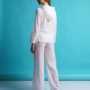 Flowy white beach pants women, Cotton wide leg summer pants, High waist palazzo pants, Elastic waist Relaxed fit pants, Sheer pants