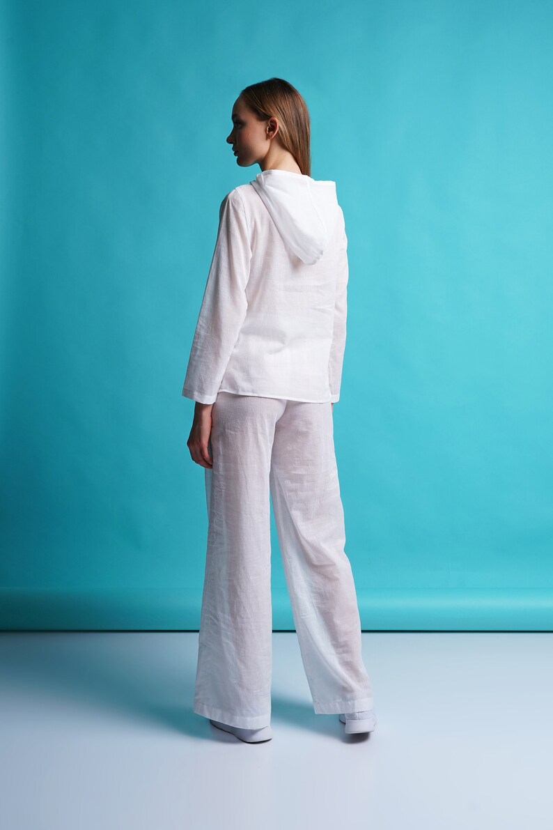 Flowy white beach pants women, Cotton wide leg summer pants, High waist palazzo pants, Elastic waist Relaxed fit pants, Sheer pants