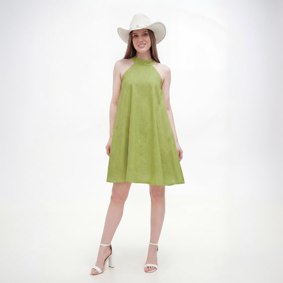lime green casual dress Dark Royal Blue Plain Brunch Dresses for Women Summer Fall Short Sleeve Vneck Faux Gauze Linen Long Dresses Ladies 2026 Clothing Fashion Country or no bra Lime Green Dress - Lime