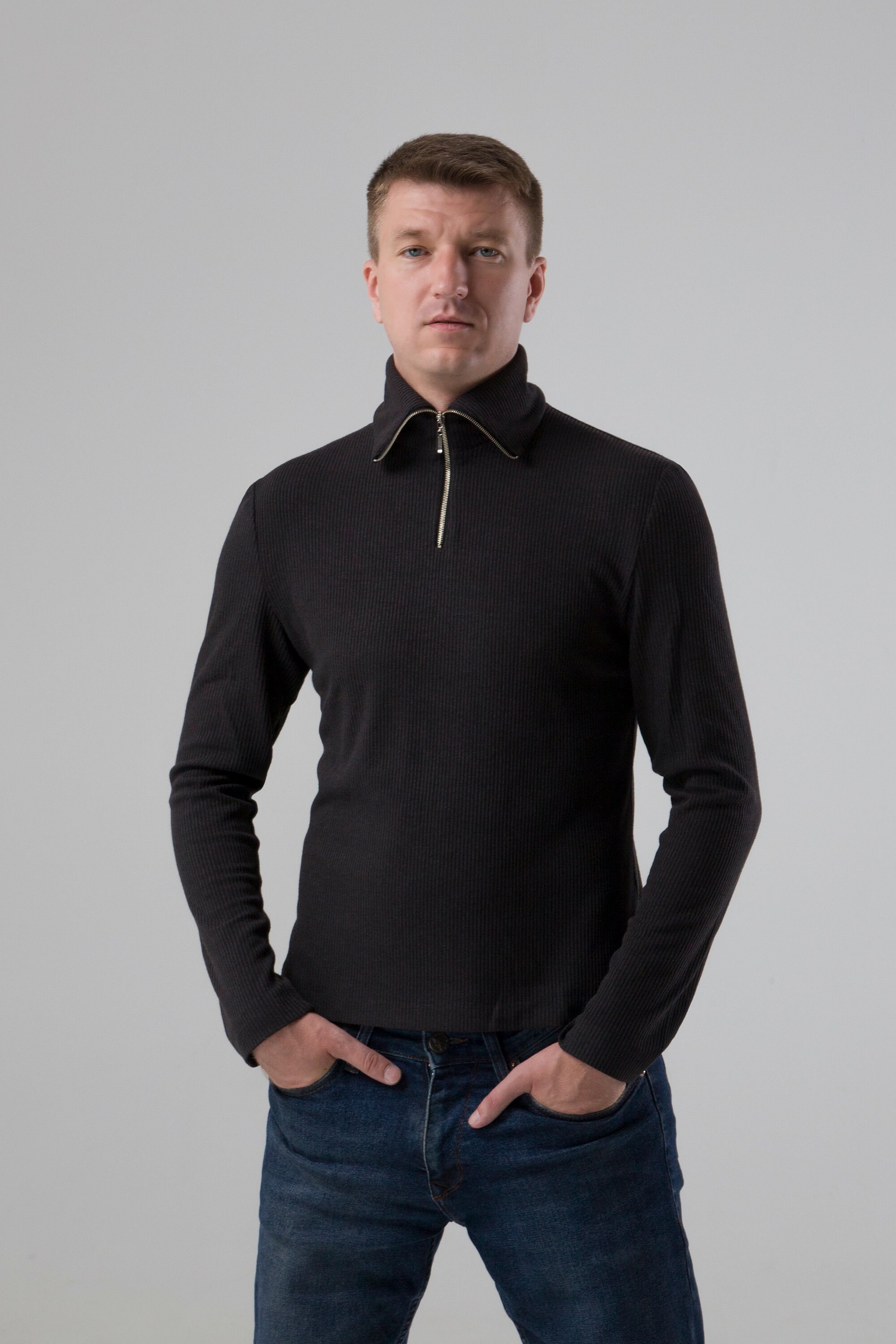 Ownwfeat Men Half Zipper Turtleneck Sweaters Pullover Loose