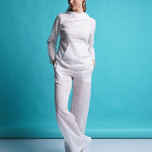 Flowy white beach pants women, Cotton wide leg summer pants, High waist palazzo pants, Elastic waist Relaxed fit pants, Sheer pants