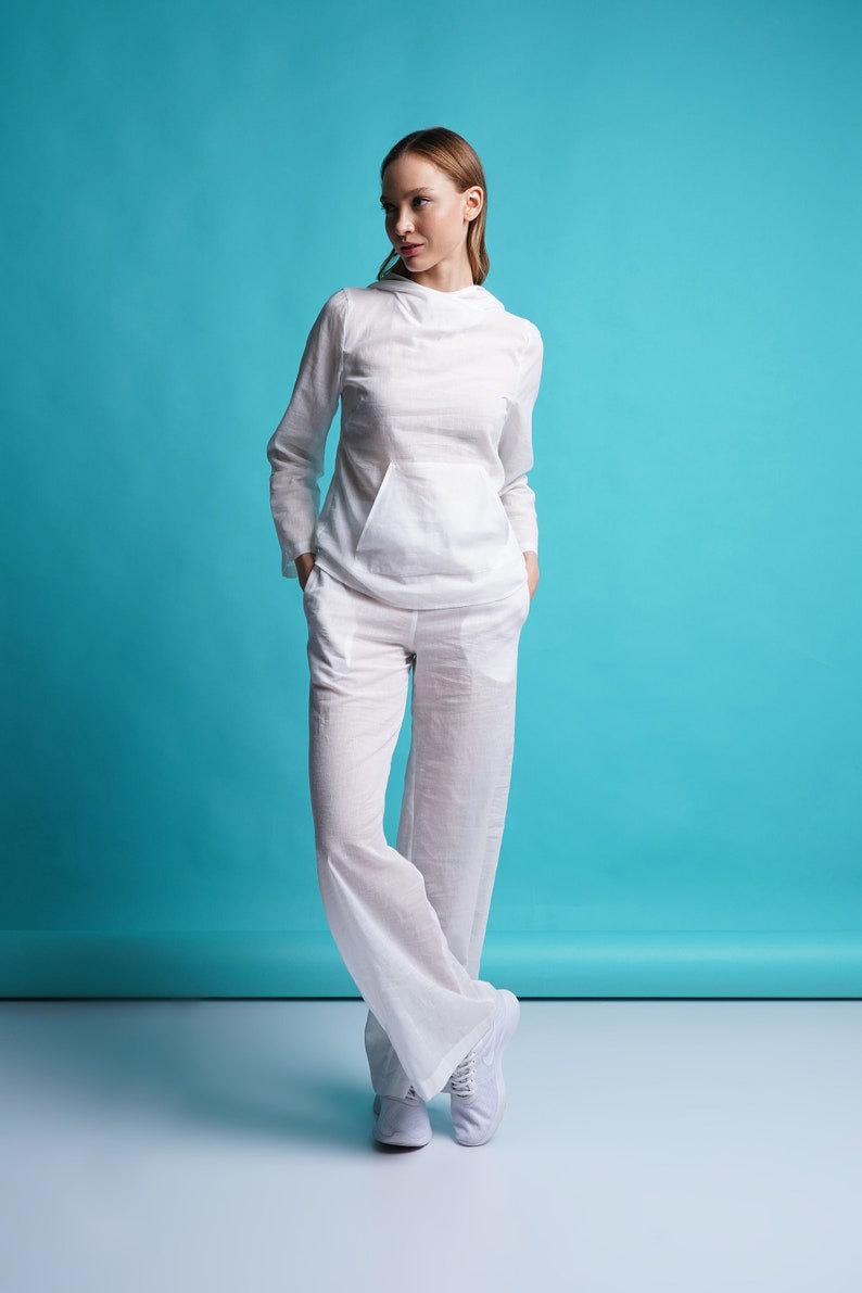 Flowy white beach pants women, Cotton wide leg summer pants, High waist palazzo pants, Elastic waist Relaxed fit pants, Sheer pants
