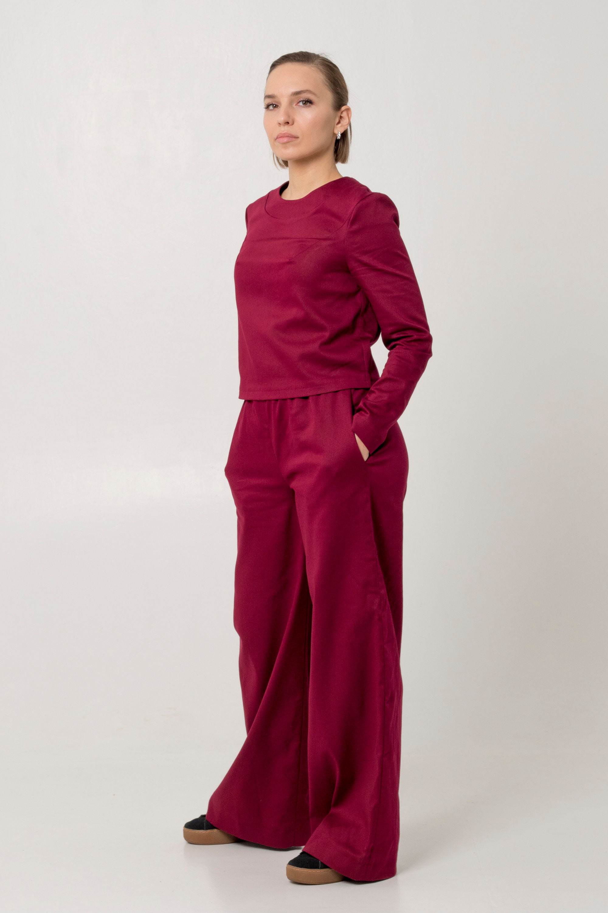 2pcset Loungewear Red Long Sleeve Casual Wear Top Bottom Etsy UK