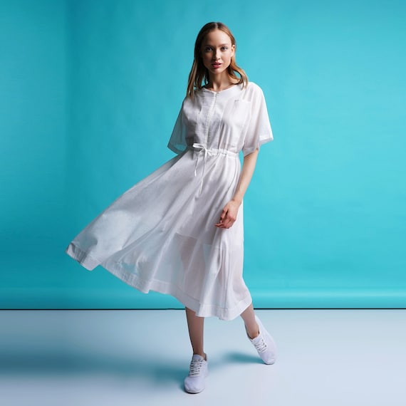 White Midi Beach Dress Summer Fit and Flare Dress Women Cotton Shirt Dress White Casual Dresses Lightweight Resort Beachwear MERCES Etsy UK