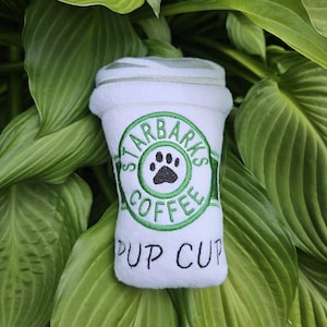 Starbarks coffee customizable dog toy with squeaker