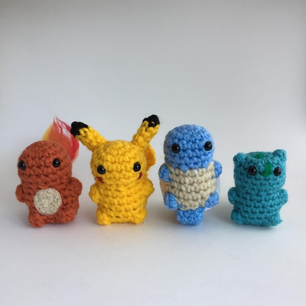 Kanto Starter Pokemon Crochet Dolls Keychain Pikachu Bulbasaur Squirtle Charmander