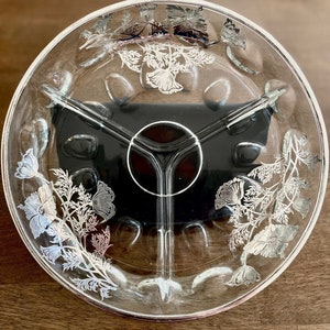 Vintage Glass, Relish Dish - Flanders Silver City,  Poppy Flowers Pattern, Sterling Silver Overlay
