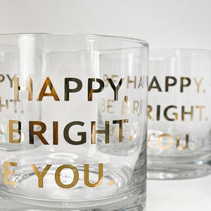 Handblown Glassware - Low Ball Glass with Gold Lettering - Set of 4 - Celebration Gift