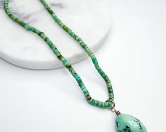 Turquoise Pendant, Beaded Turquoise Necklace, December Birthstone Necklace