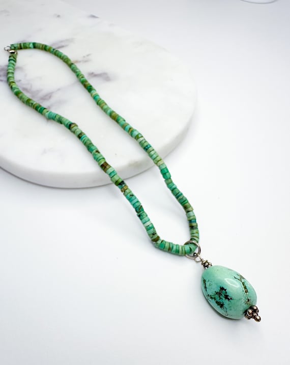 Turquoise Pendant, Beaded Turquoise Necklace, Dece