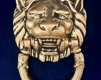 Vintage Door Knocker Solid Brass Lions Head Antique Door Decor Gold Tone