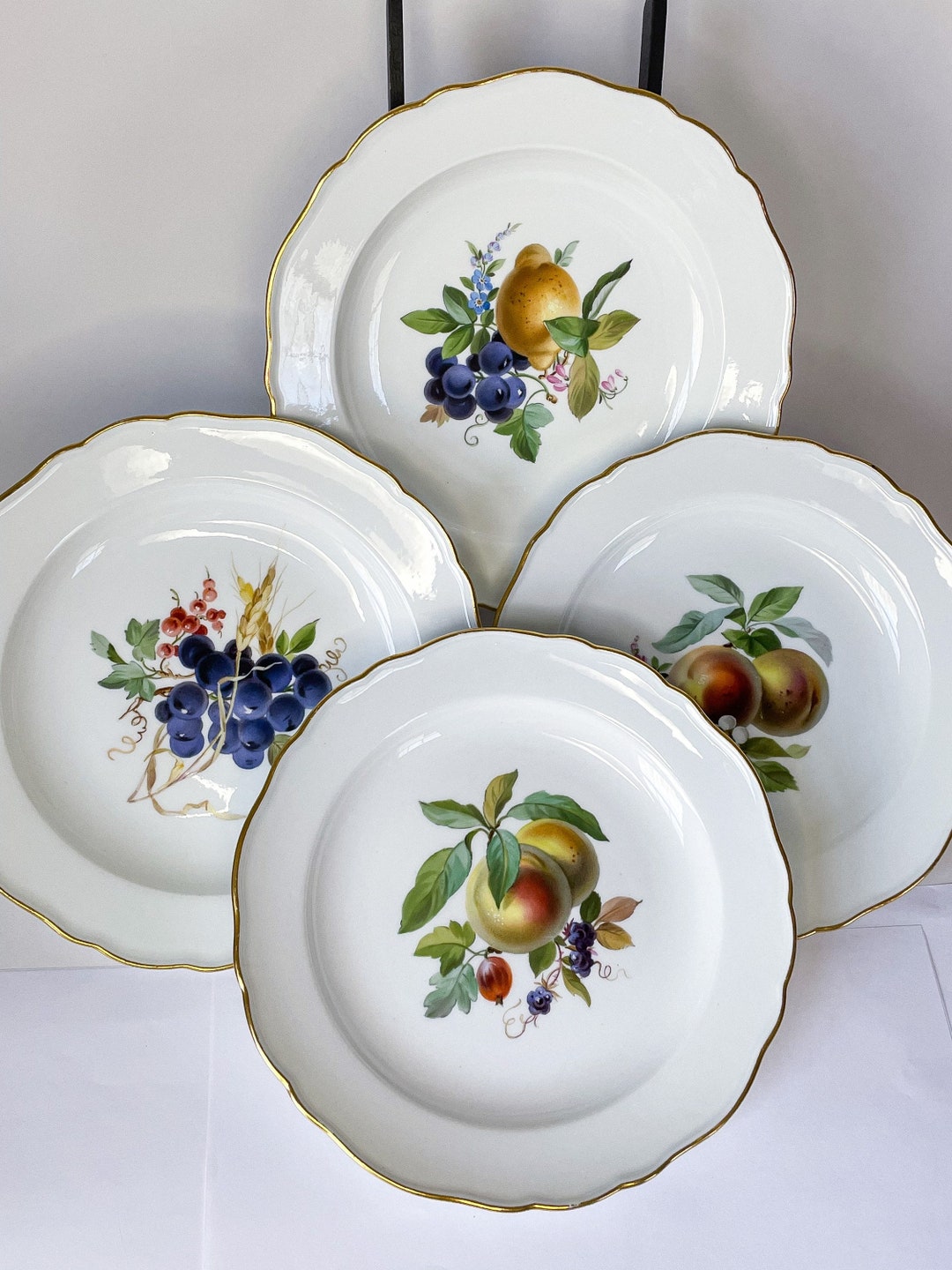 Antique Meissen Porcelain Plate: Hand-painted Fruit, Gold
