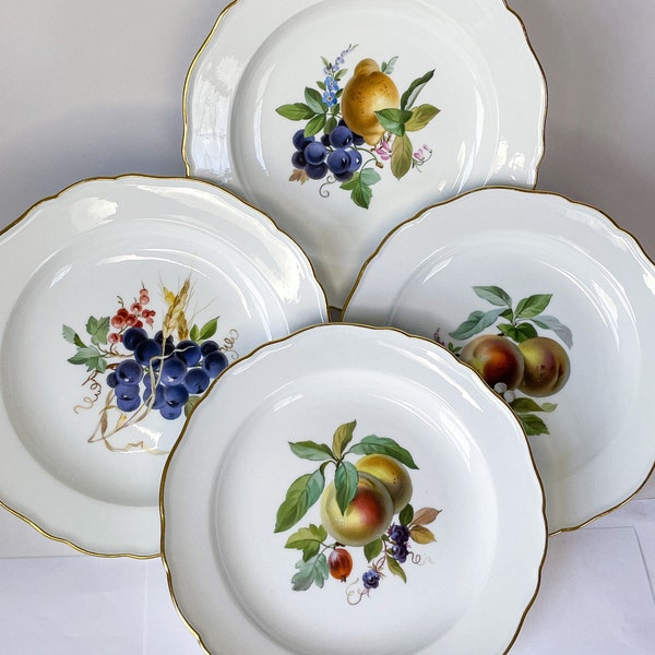 Antique Meissen Germany Porcelain Plate - Hand Painted Fruit Motifs with Gold Scalloped Edge - Rare Beauties -Set of 4-Sold Individually