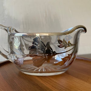 Vintage Glass, Creamer And Sugar Bowl Set - Flanders Silver City,  Poppy Flowers Pattern, Sterling Silver Overlay