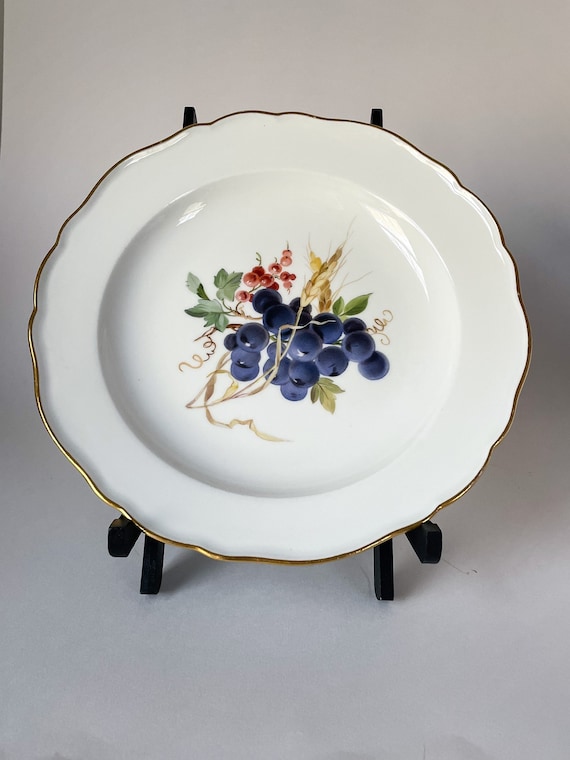 Antique Meissen Porcelain Plate: Hand-painted Fruit, Gold