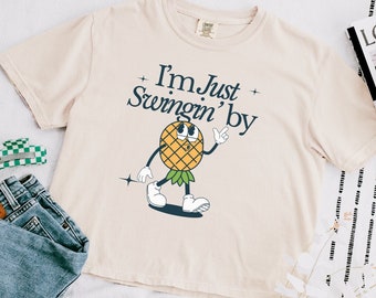 Upside Down Pineapple T-Shirt, I'm Just Swingin By, Funny Swingers Lifestyle Shirt, Womens Loose Boxy Fit Tee, Hotwife Couple Swap Shirt