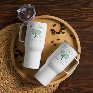 Taza de viaje personalizada del club de tenis con asa, vaso de 25 onzas, taza de regalo de tenis personalizada, taza de vaso del equipo de tenis, botella de agua personalizada