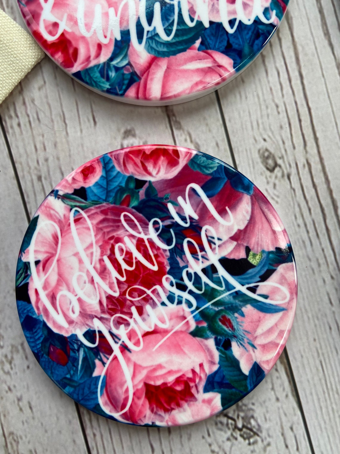 Drinks Coasters /Ceramic Coasters Handmade in Wales/ Floral / Etsy