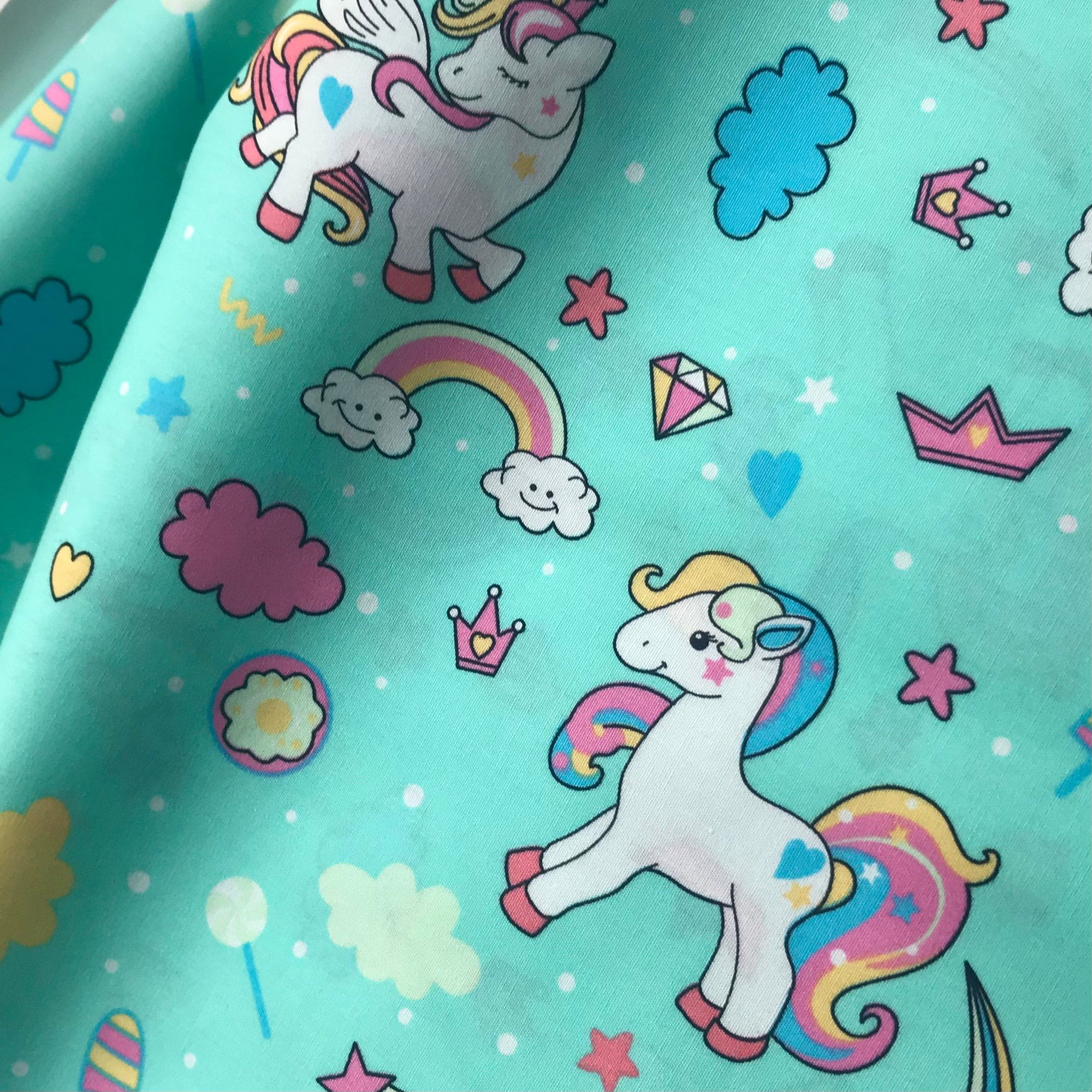 Mint Rainbows Cotton Fabric Kids Pony Dressmaking Fabric by - Etsy UK