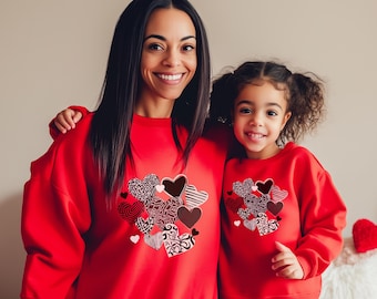 Mommy and Me Matching Valentines Day Sweatshirts - Hearts, Love, Cute Mother Daughter Sweaters, Valentine Gift for Toddlers, Kids and Women