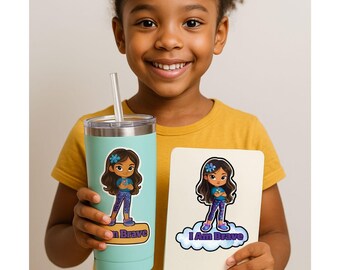 I Am Brave Kids Affirmationsaufkleber: Druckbare Cartoon SVG, PNG, PDF