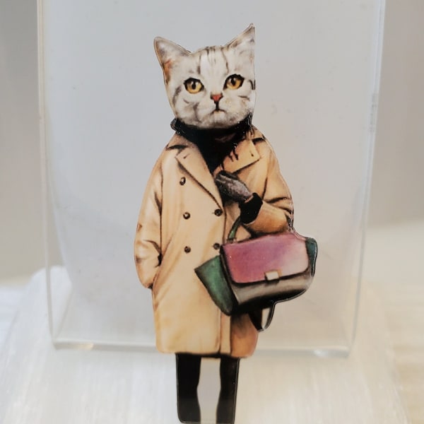 Dress up fancy cat lady pin brooch badge jewelry accessory