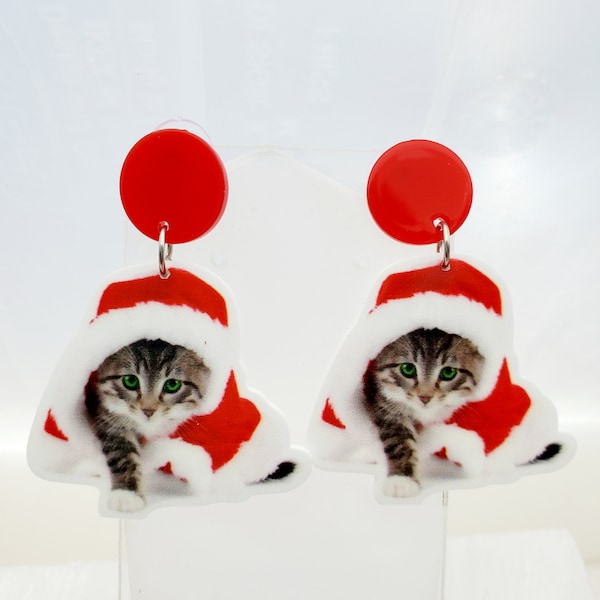 Cat Xmas Christmas party dress up stud earrings jewelry accessory