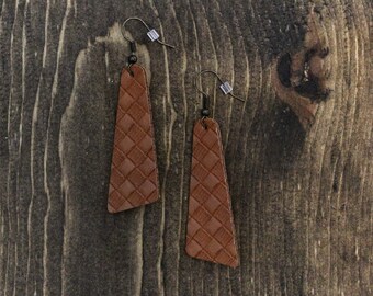 Drop Dangle Small Oval Brown Earrings Western Teardrop {2} Leather Earrings Chevron Brown Faux Leather Earrings Brown Jewelry