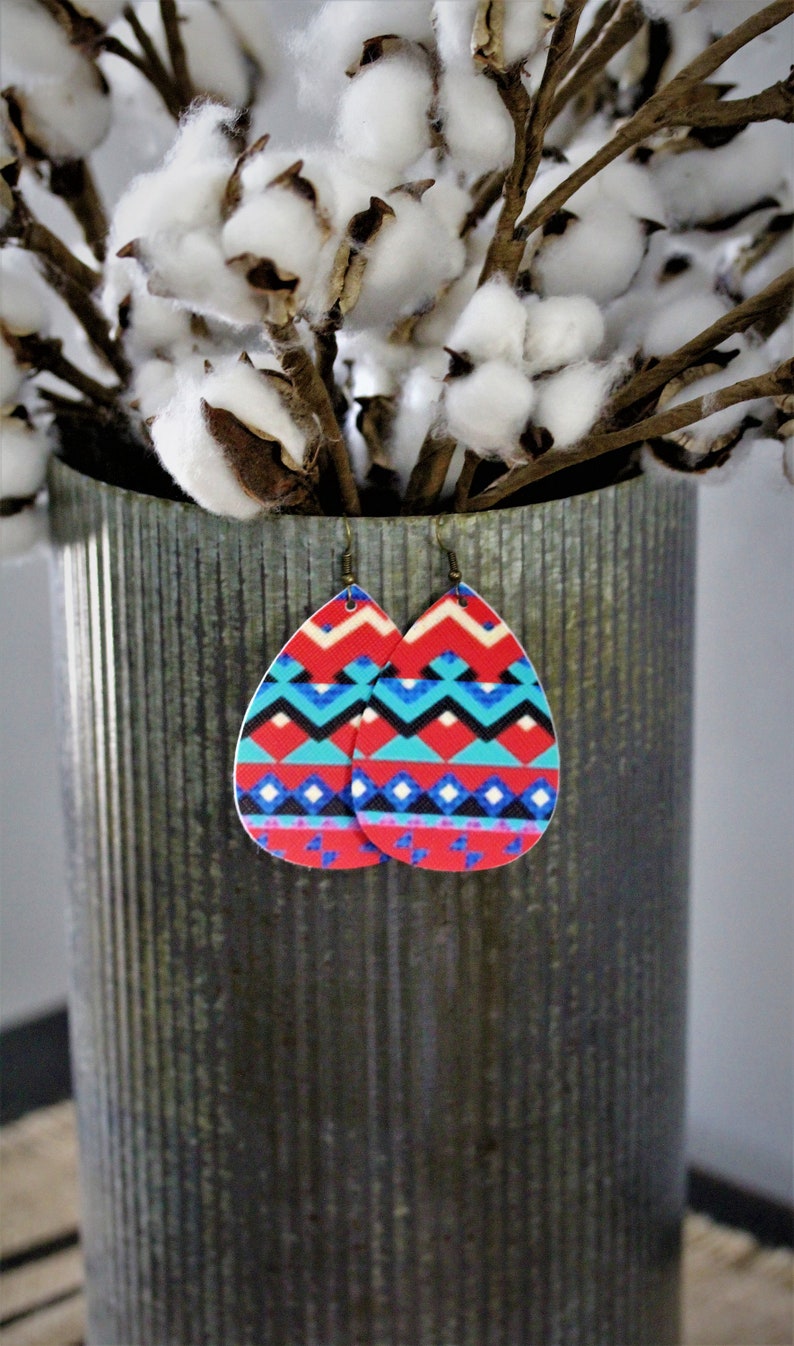Large Oval Faux Leather Earrings FREE SHIPPING Teardrop {2.5} Aztec Faux Leather Earrings
