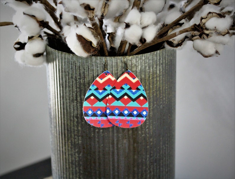 Large Oval Faux Leather Earrings FREE SHIPPING Teardrop {2.5} Aztec Faux Leather Earrings