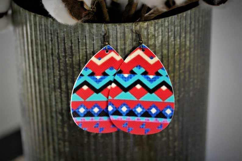 Large Oval Faux Leather Earrings FREE SHIPPING Teardrop {2.5} Aztec Faux Leather Earrings