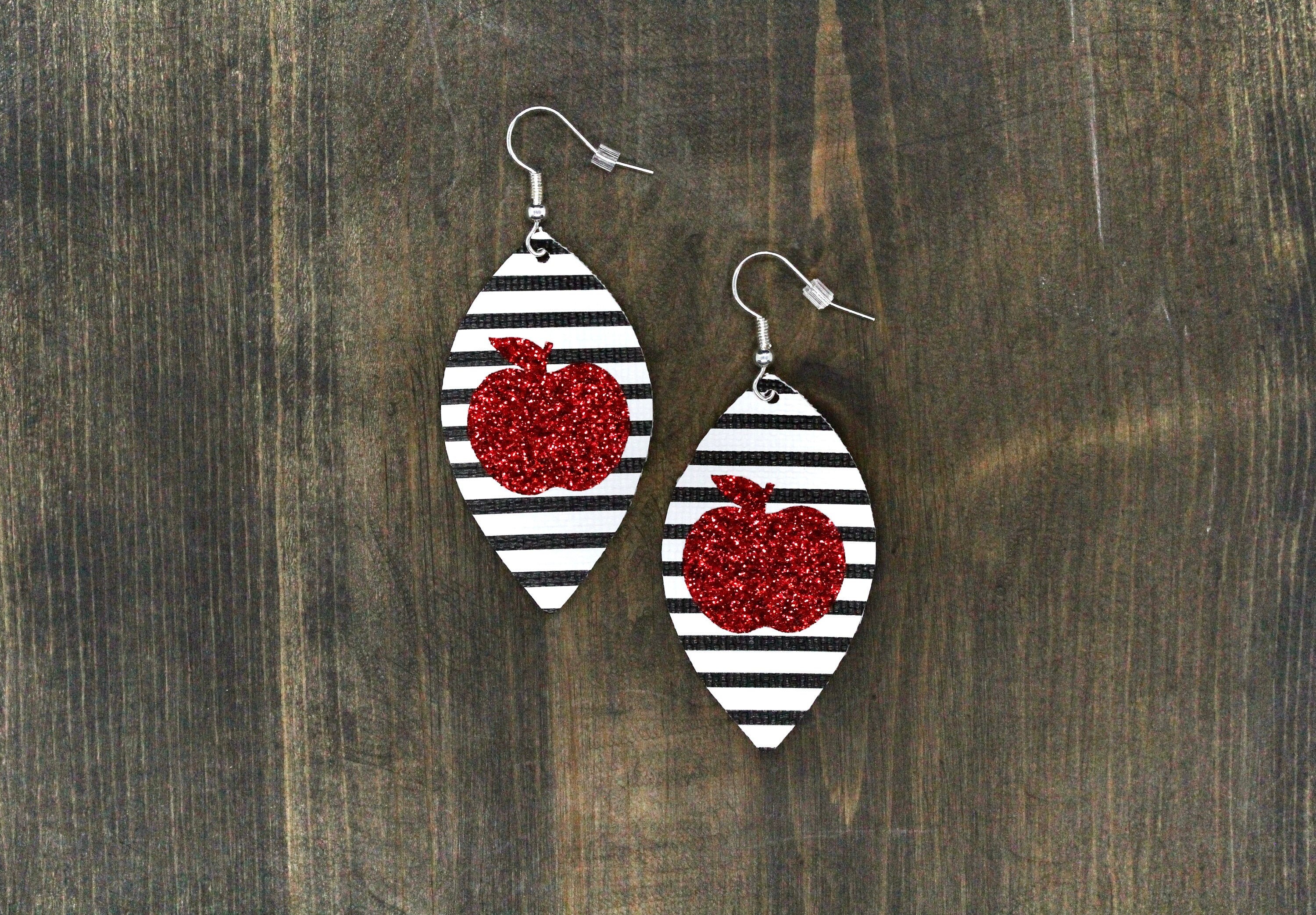 Apple Faux Leather Earrings Leaf Petal 2 School Etsy