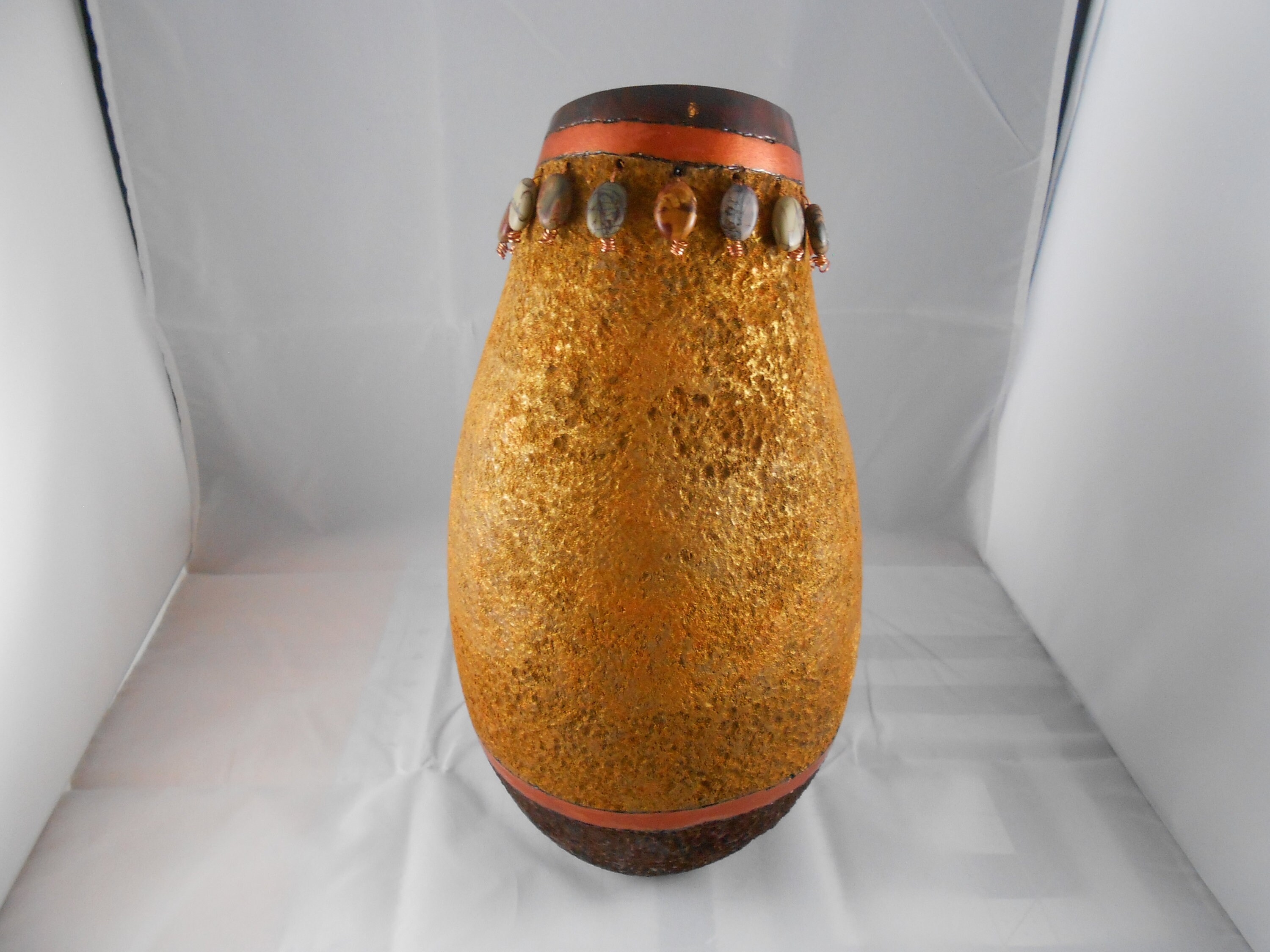 Buffalo Art Gourd With Inlaid Jasper Stones Wood Burned Dyed Painted ...