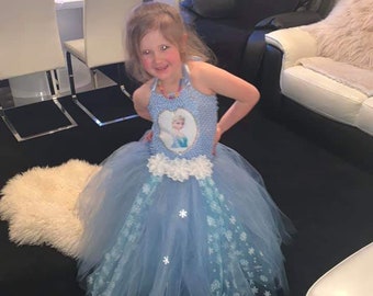 BIG Sparkly Party Tutu Dress & cape Handmade ages 1-12 Elsa Frozen Inspired 
