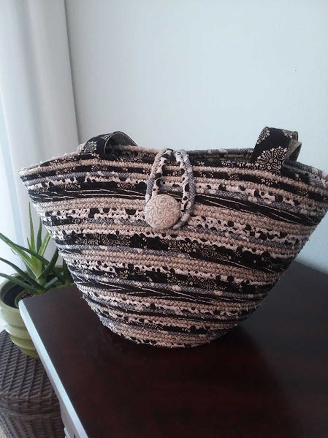 Handmade Covered Rope Handbag Black and White Comfortable Etsy Polska