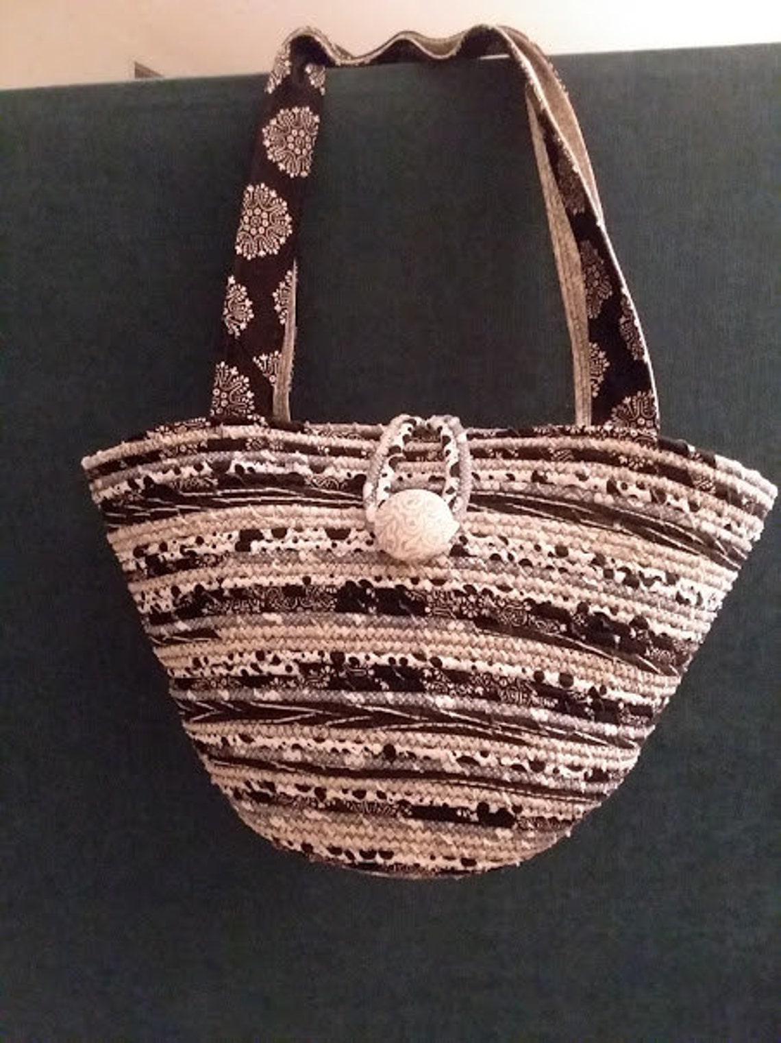 Handmade Covered Rope Handbag Black and White Comfortable Etsy Polska