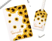 Sunflower Passport Holder Monogrammed Travel Set Custom Leather Passport Cover Cute Passport Case Luggage Tag Name Travel Wallet YD0189