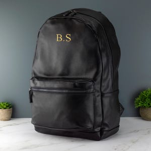 Sac à dos unisexe en cuir imprimé d'initiales Cartable de travail pour ordinateur portable avec bretelles réglables BG255